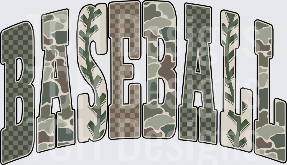 Arched Baseball Word Art Camo Checkered Stitch Pattern