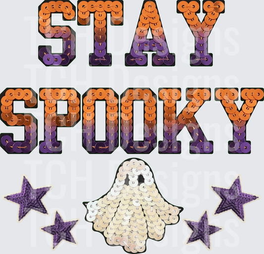 Stay Spooky Sequin Patch Style Ghost Halloween Design