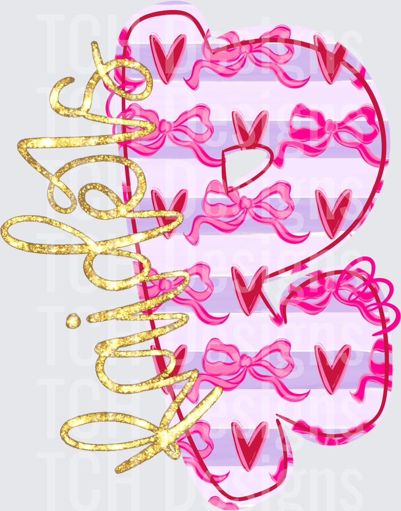 Glitter Gold Script Teachers Word Purple Stripe Bows Hearts