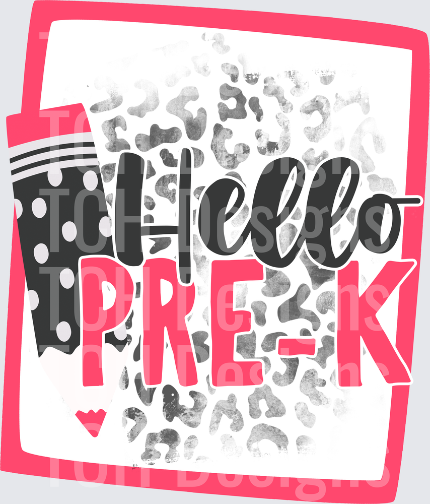 Hello Pre-K Leopard Print Back to School Pencil Design