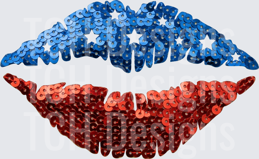 sequin red blue star lips