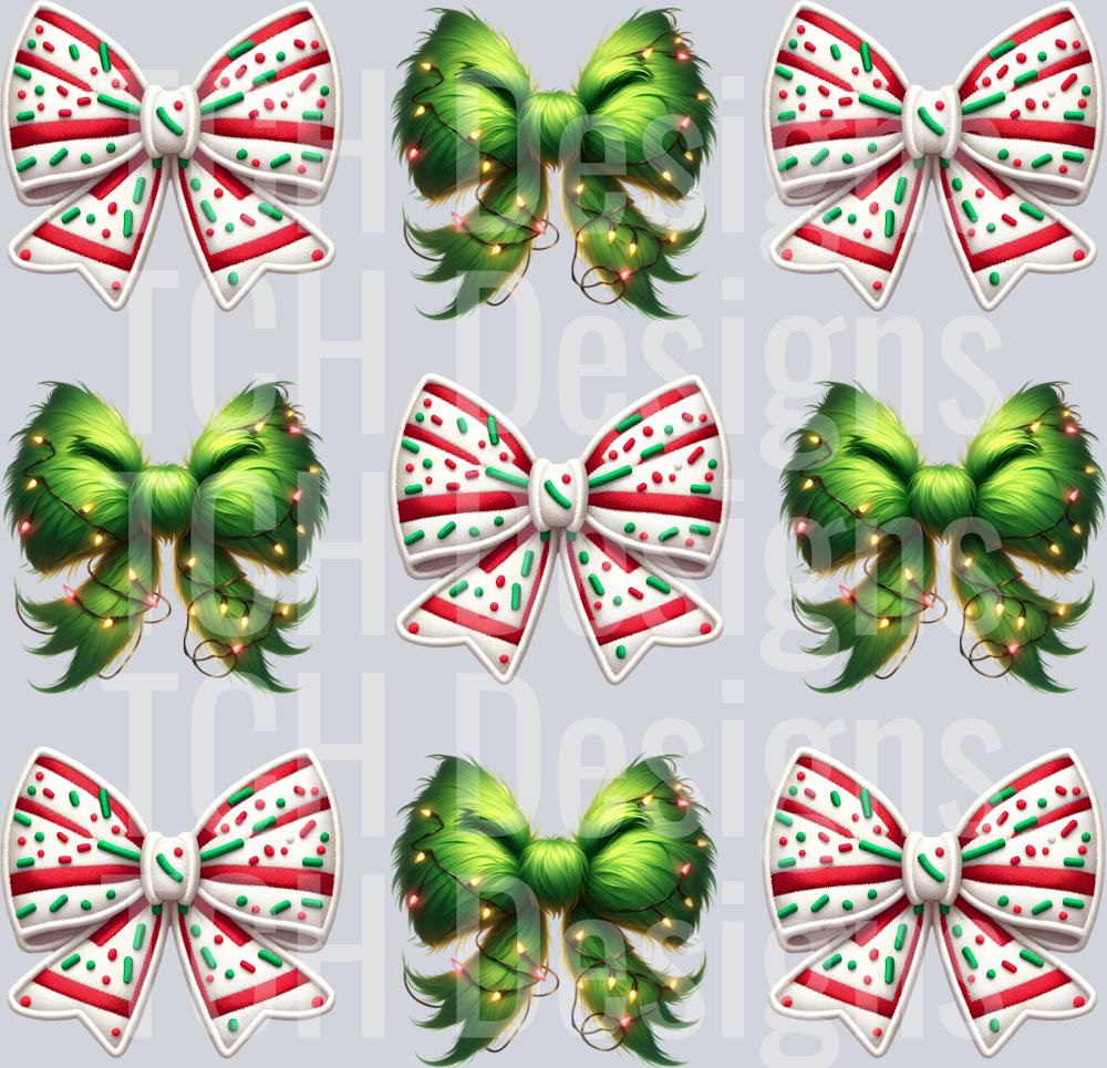 CHRISTMAS TREE AND FURRY GREEN BOW