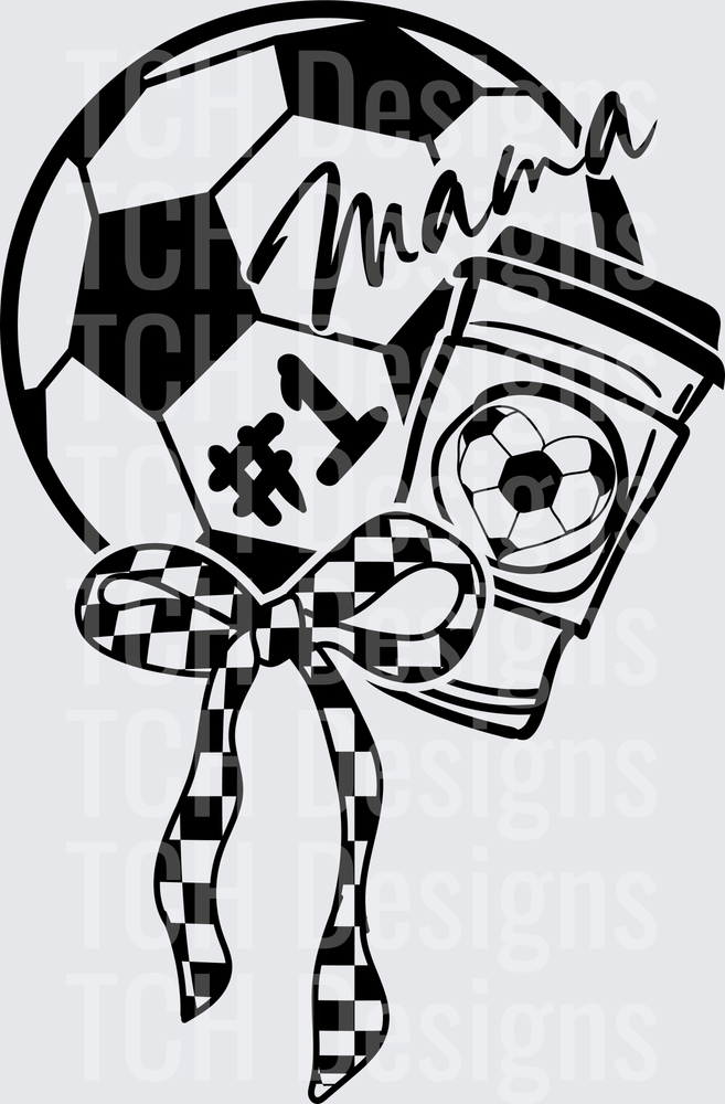 Soccer Mama #1 Ball Checkered Bow Coffee Cup Design
