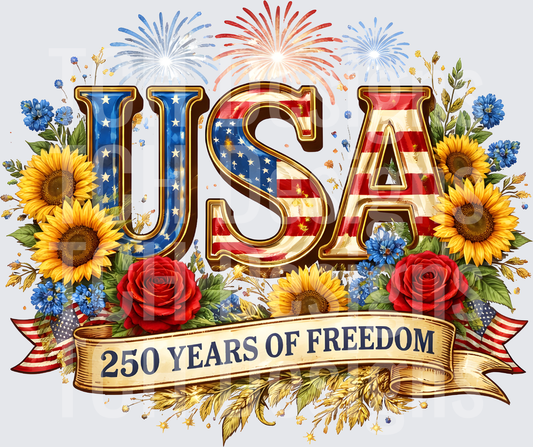 USA 250 Years of Freedom Patriotic Floral Fireworks Design
