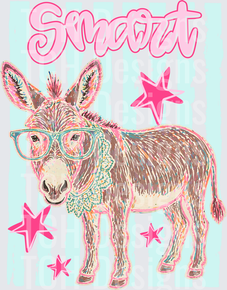 Sweet Donkey with Glasses and Pink Stars on Mint Stripes