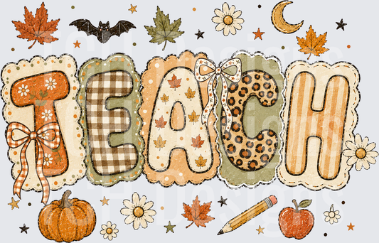 Fall TEACH Letters Pumpkin Apple Pencil Autumn Boho Design