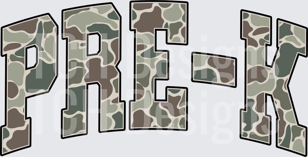 PRE-K Camo Print Arched Varsity Letters
