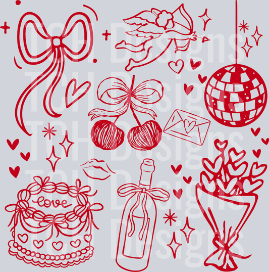 VALENTINES DAY DOODLE red