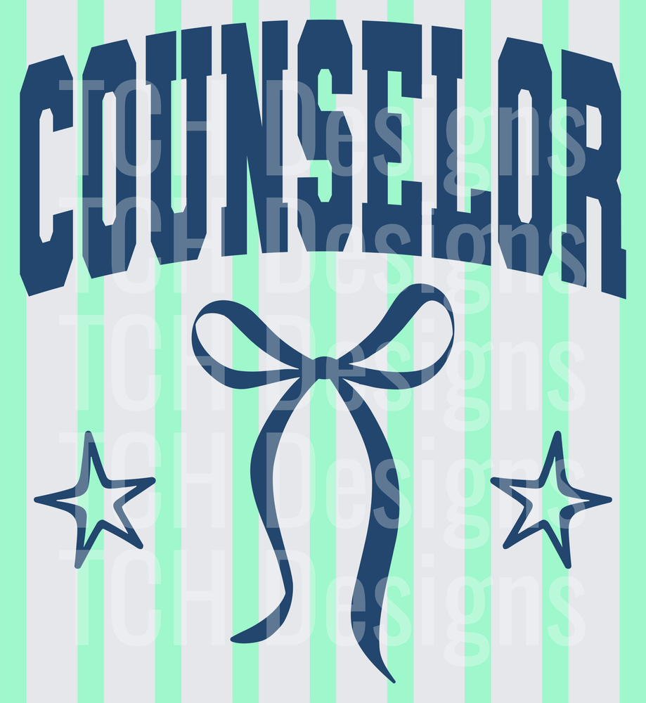 Counselor Arched Text Ribbon Bow Stars Mint Stripe Design