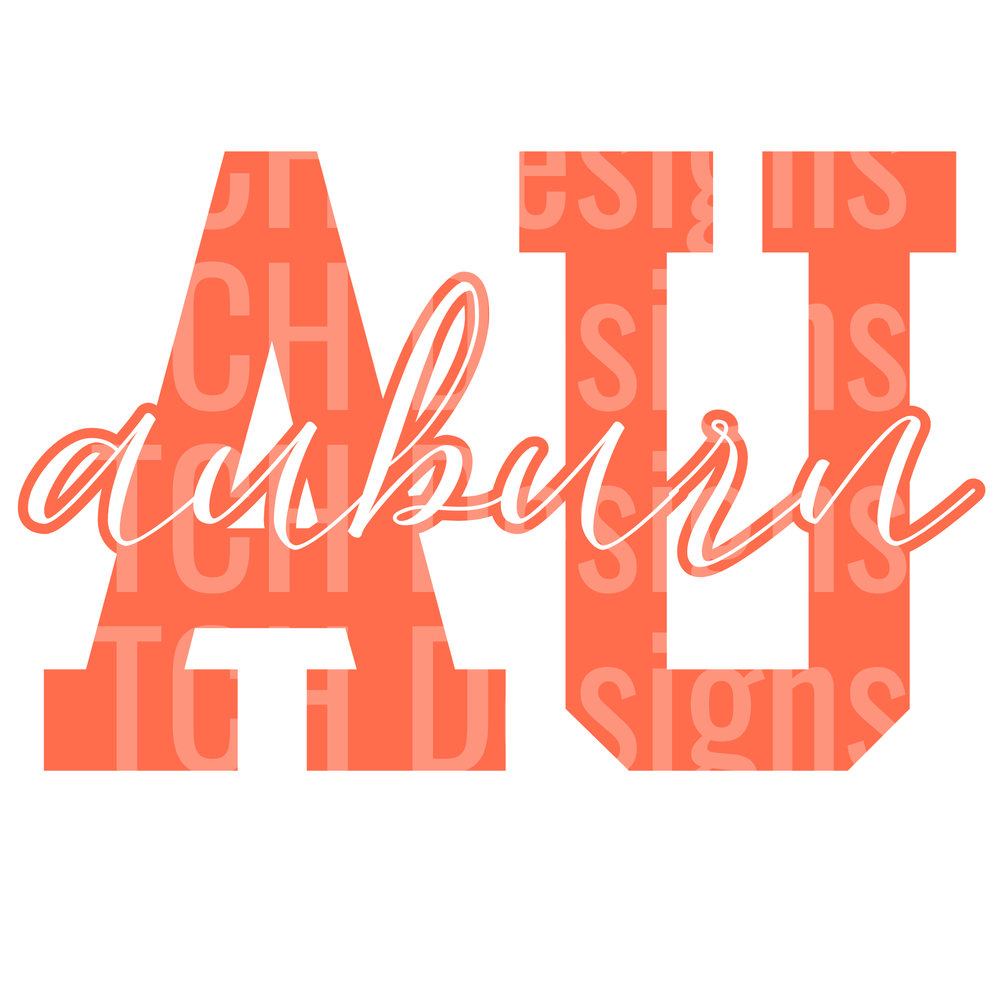 Auburn AU Bold Block Letters Script Overlay Orange