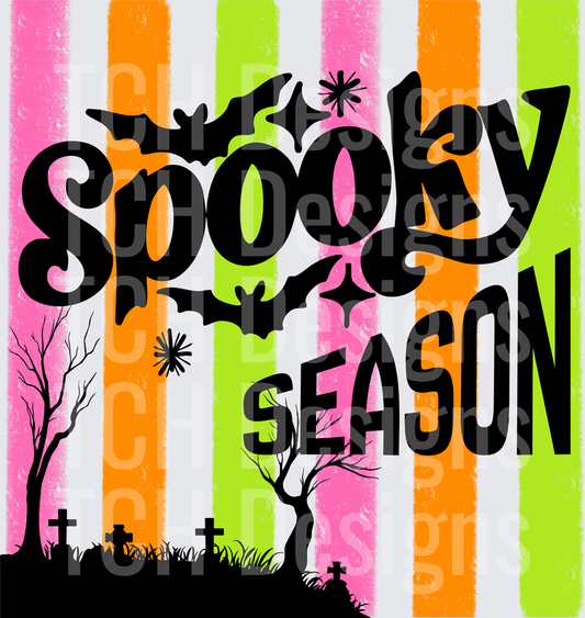 Spooky Season Halloween Graveyard Bats Retro Stripe Design