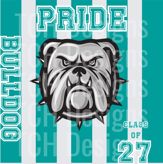 Bulldog Pride Class of 27 Teal Striped Mascot Design