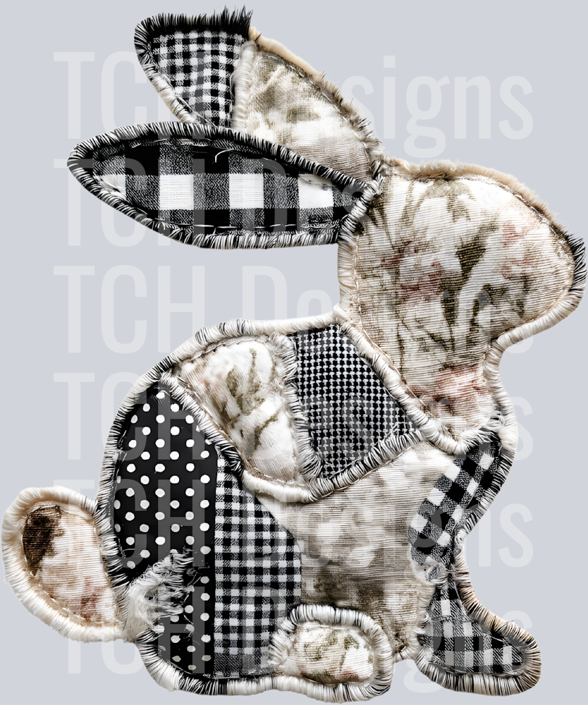 EASTER BUNNY BLACK AND WHITE FAUX PATCH YARN
