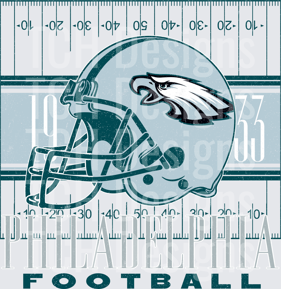 Philadelphia Eagles Vintage Retro Helmet Football Field Design