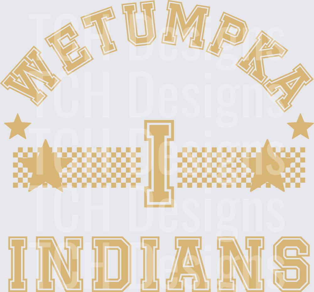 Wetumpka Indians Gold Checkered Star Letter I Spirit Design