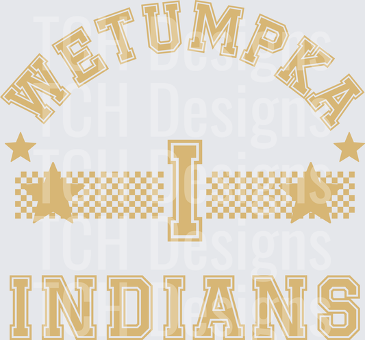 Wetumpka Indians Gold Checkered Star Letter I Spirit Design