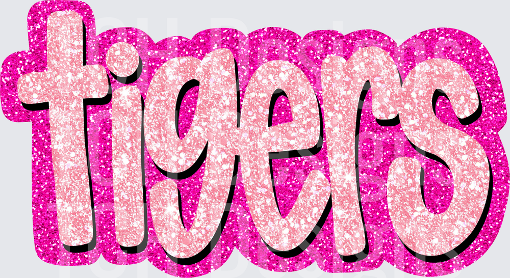 Tigers Glitter Pink Hot Pink Stacked Bubble Letter Design