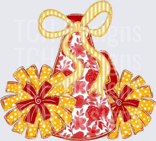 Floral Red Rose Birthday Party Hat with Yellow Polka Dot Bow Flowers
