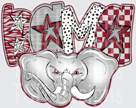BAMA Crimson Tide Elephant Mascot Mixed Pattern Stars