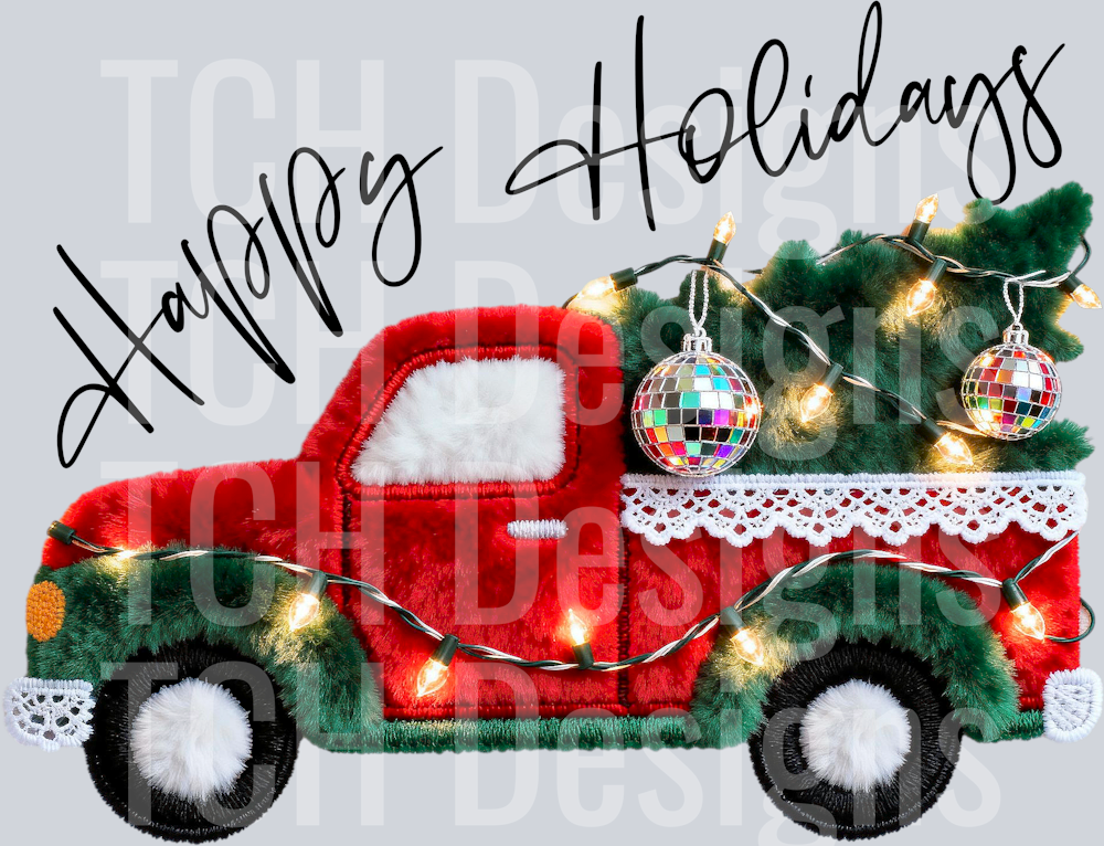 happy holidays faux fur christmas truck hwds