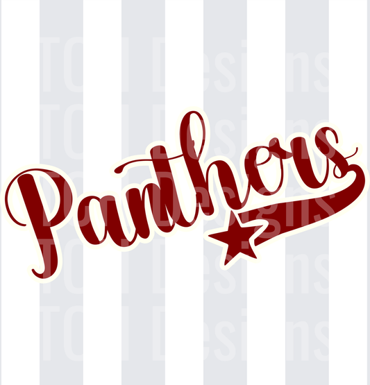 Panthers Script Lettering with Star Swoosh in Dark Red