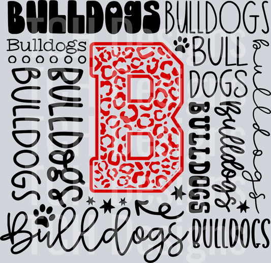 Bulldogs Typography Collage - red and black