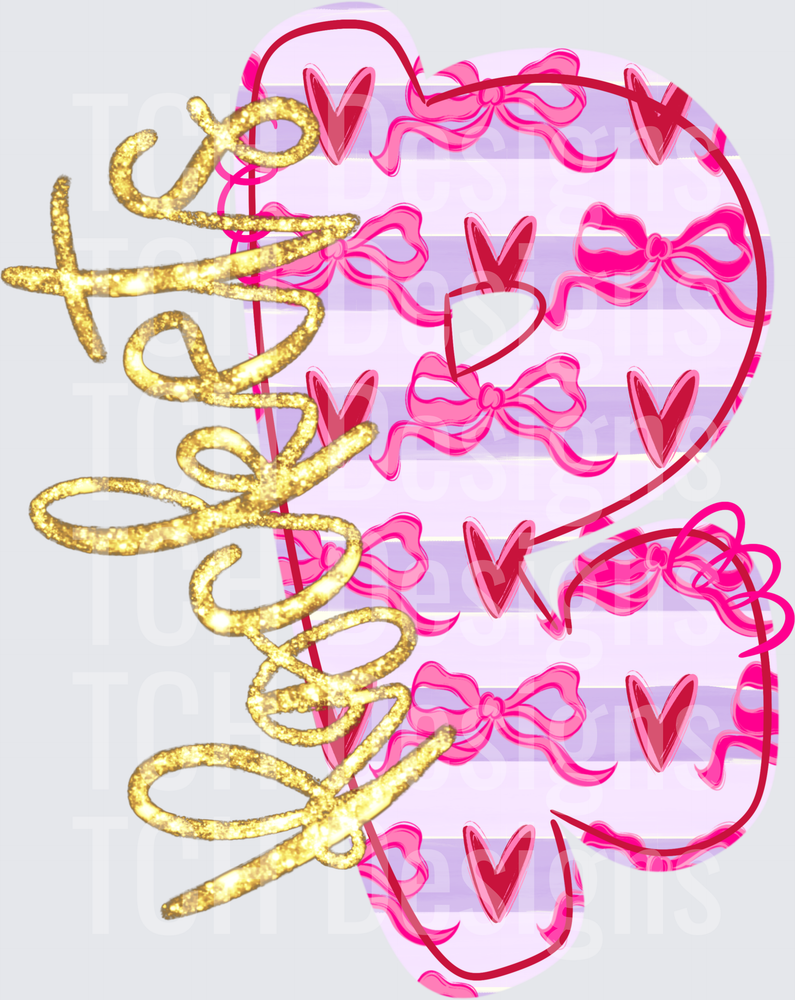 Glitter Gold Script Love You Always Purple Striped Hearts Bows