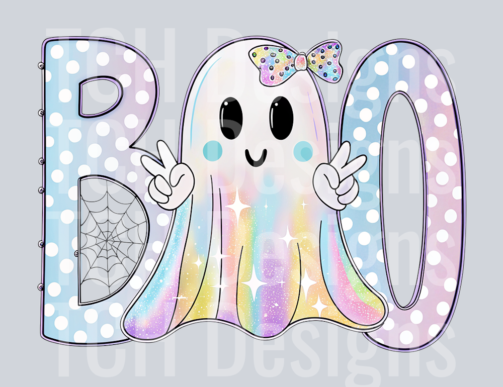 Iridescent-Ghost-Boo-Pumpkin-PNG-124420943_Iridescent Ghost Boo Pumpkin PNG, Coquette Halloween Design