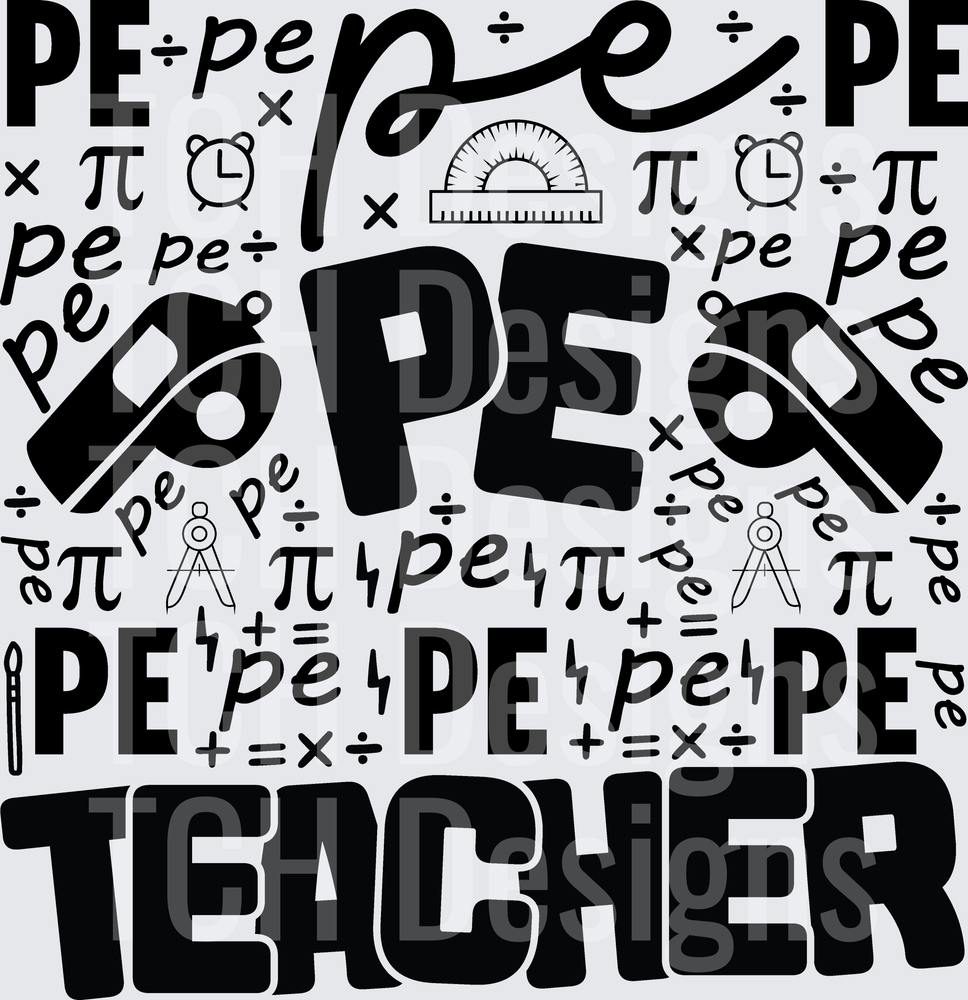PE Teacher Word Art Pattern with Math Symbols