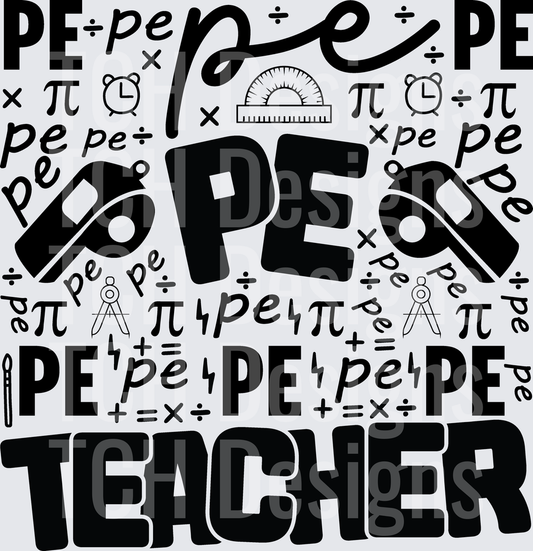 PE Teacher Word Art Pattern with Math Symbols