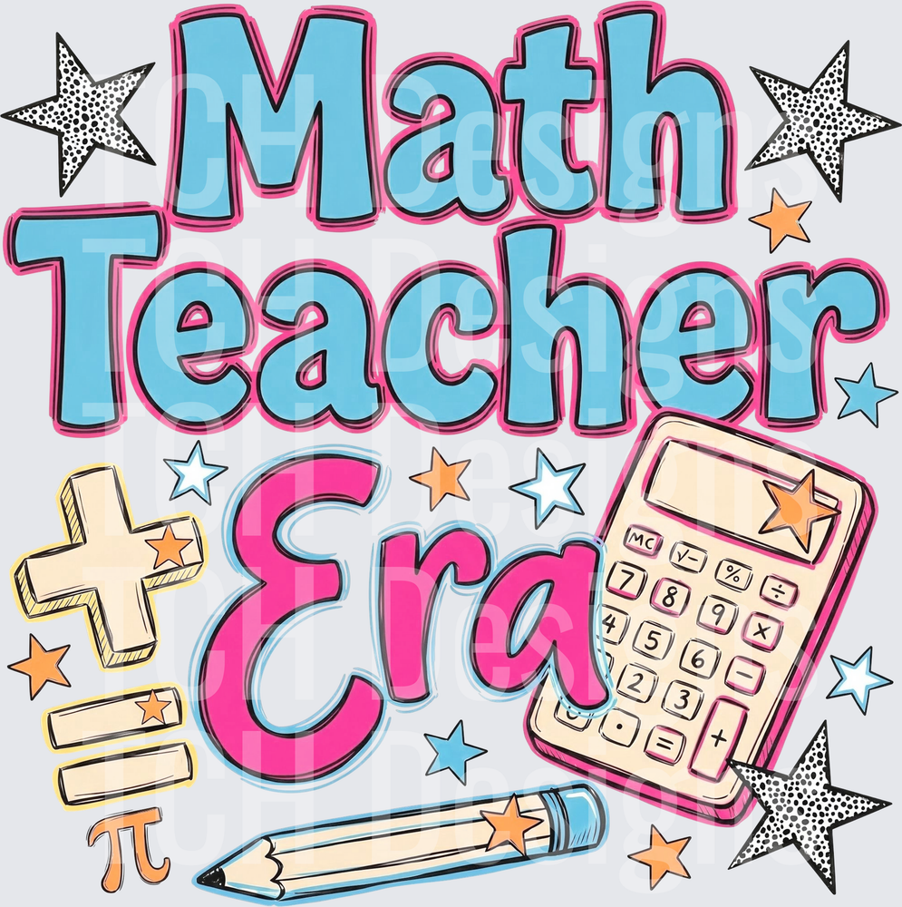 Math Teacher Era Bold Retro Design with Calculator and Stars