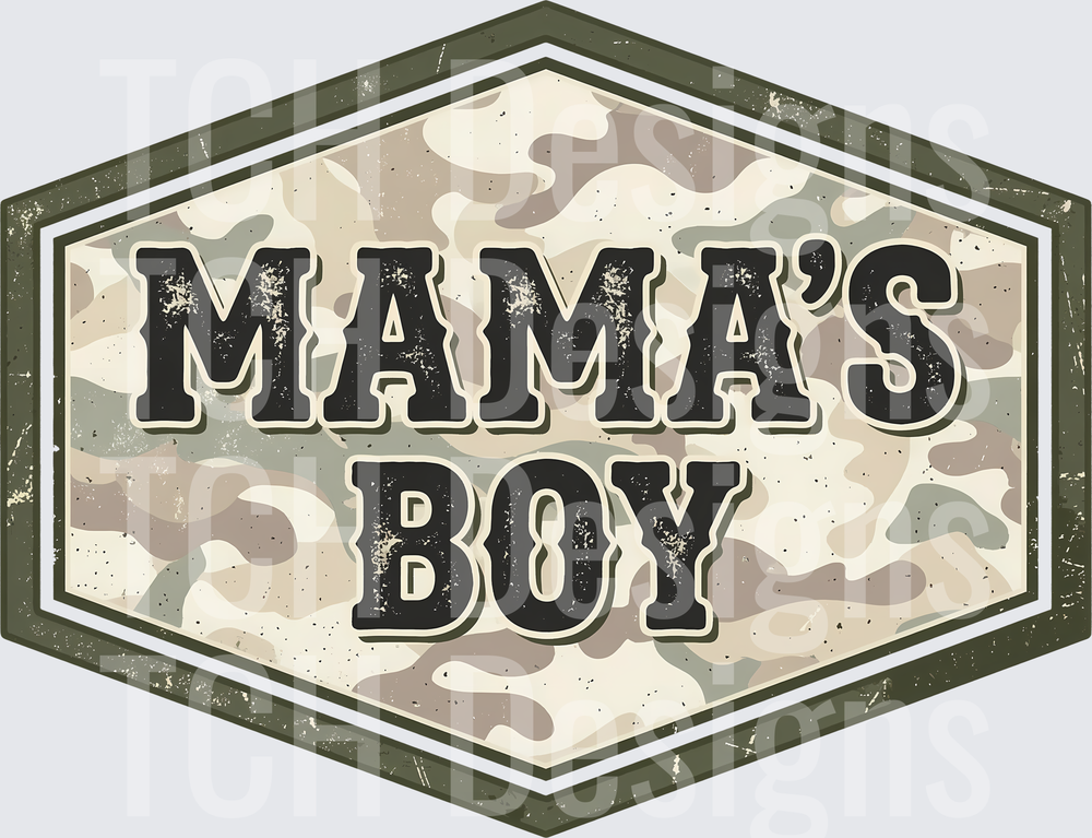 Mama's Boy Distressed Camo Hexagon Badge