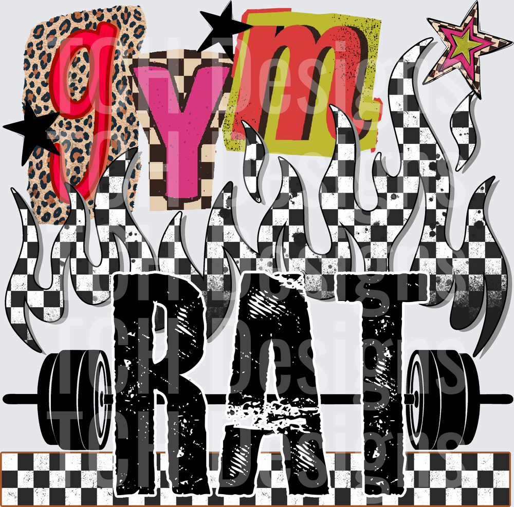 Gym Rat Checkered Flames Leopard Print Barbell Fitness