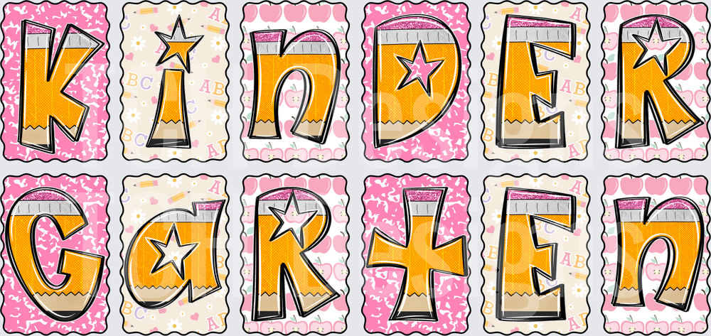 Kindergarten Pencil Letter Stamps Pink School Design