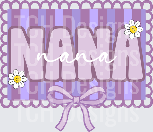 Mama Nana Purple Striped Frame with Daisies and Bow