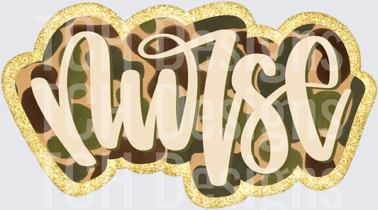 NWTSO Camo Leopard Gold Glitter Script Letter Design