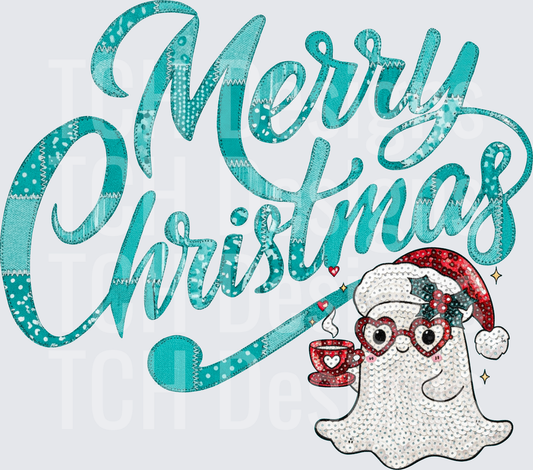 Merry Christmas Sequin Ghost Santa Hat Heart Glasses Coffee