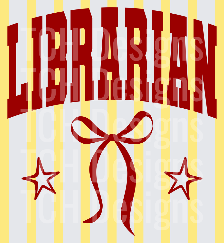 Librarian Arched Bold Text Bow Stars Yellow Stripes