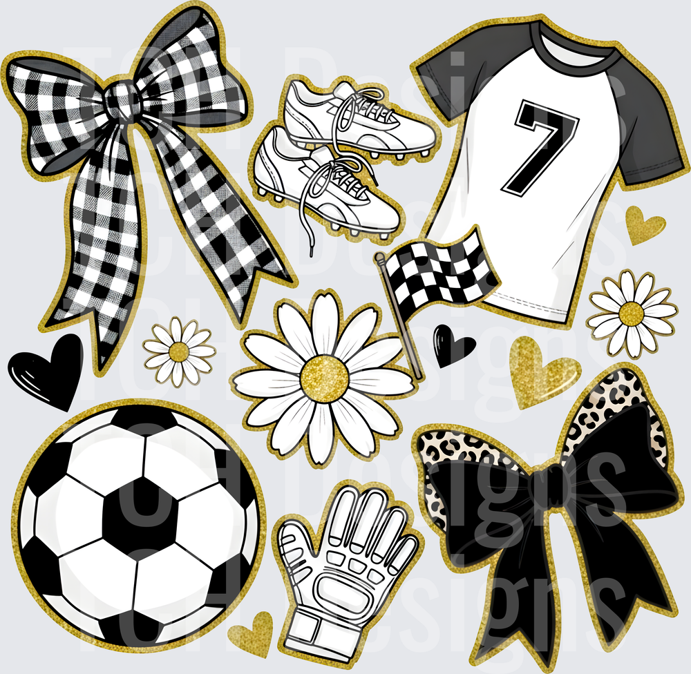 Black Gold Soccer Coquette Bow Daisy Collage Bundle