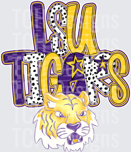 LSU Tigers Bold Mixed Pattern Letter Stack with Tiger Mascot