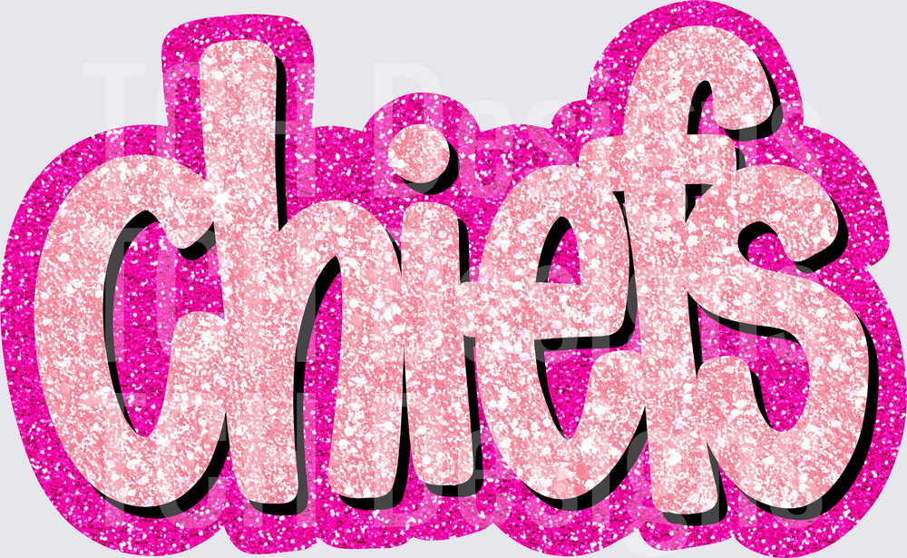 Chiefs Glitter Pink Bold Retro Bubble Letter Word Art