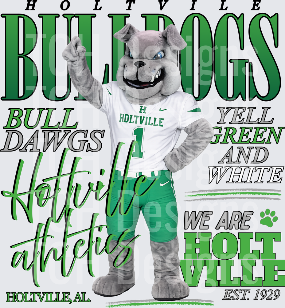 Holtville Bulldogs Mascot Green White Est 1929 Alabama