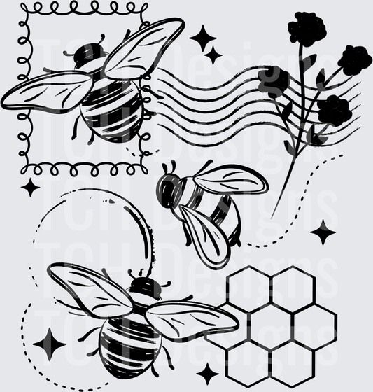 Bees_And_Stamps_Single_Color_Black