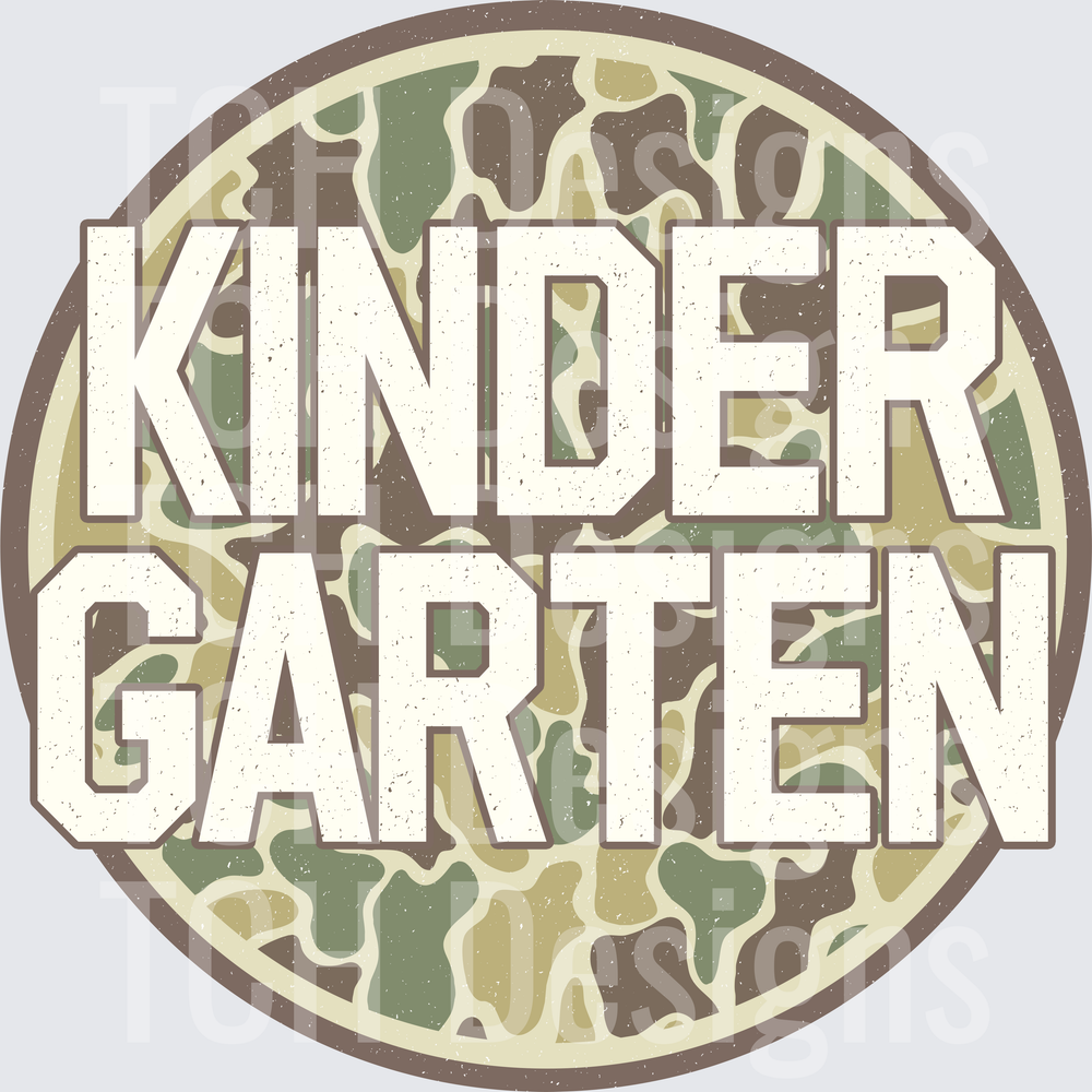 Kindergarten Camo Circle Distressed Badge