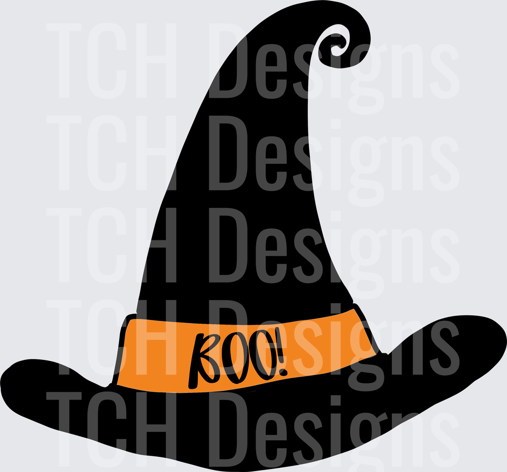 Black Halloween Witch Hat with Orange Boo Band