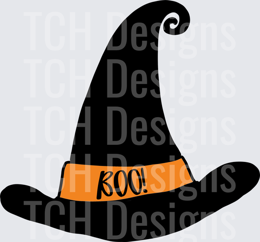 Black Halloween Witch Hat with Orange Boo Band