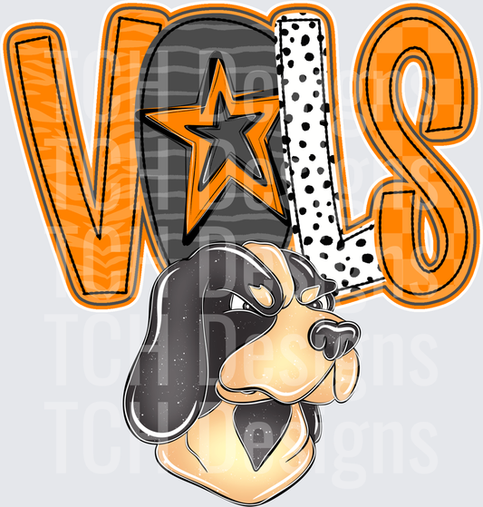 Tennessee Vols Smokey Hound Dog Mascot Orange Star Lettering
