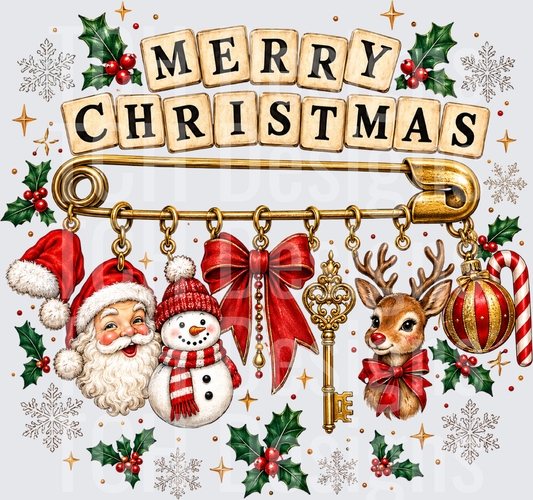 Merry Christmas Safety Pin Charm Bracelet