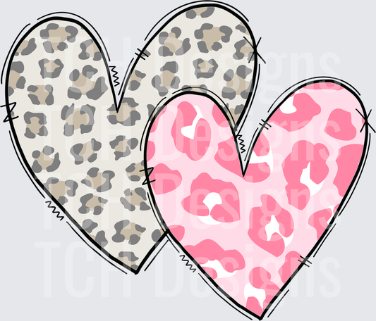 Neutral and Pink Leopard Print Stacked Hearts Duo