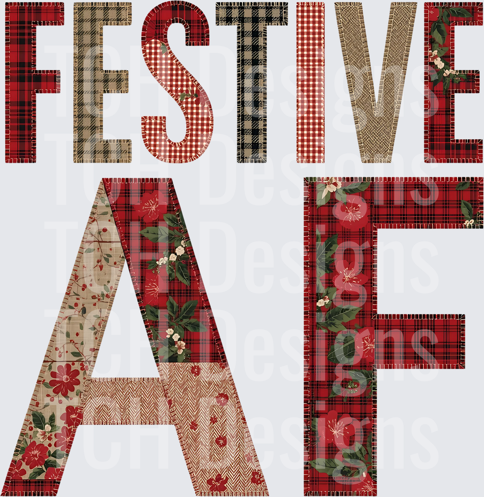 Festive AF Patchwork Plaid Floral Holiday Lettering